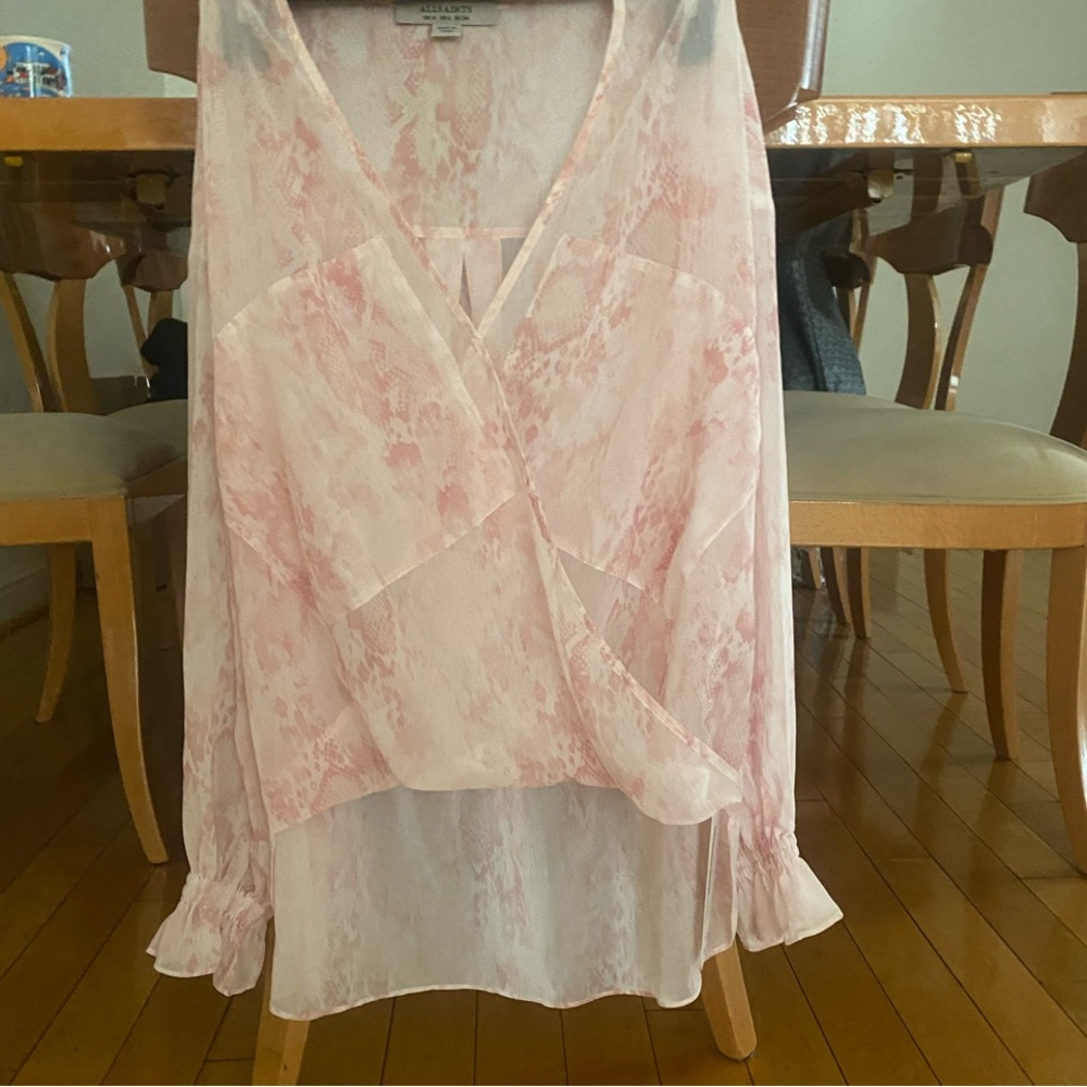 All Saints Pink Sheer Wrap-Style Blouse